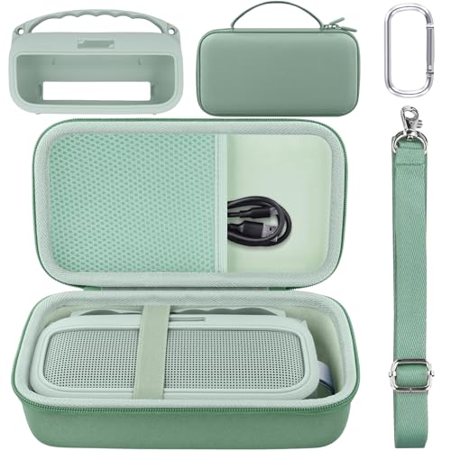 co2CREA Hard and Silicone Case for Bose SoundLink Flex 2/1, Alpine Sage | 2nd Gen Compatibility, Dual-Layer Protection, EVA Hard Shell, Silicone Cover, Adjustable Shoulder Strap, Aluminum Carabiner - color: Alpine Sage Case