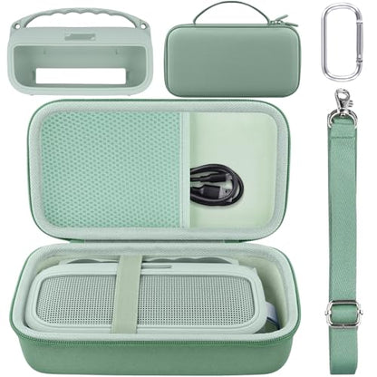 co2CREA Hard and Silicone Case for Bose SoundLink Flex 2/1, Alpine Sage | 2nd Gen Compatibility, Dual-Layer Protection, EVA Hard Shell, Silicone Cover, Adjustable Shoulder Strap, Aluminum Carabiner - color: Alpine Sage Case