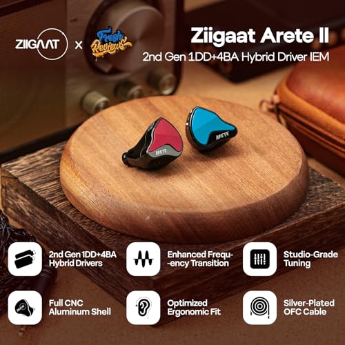 Linsoul ZiiGaat x Fresh Reviews Arete II IEM,2nd Gen 1DD+4BA Hybrid in Ear Monitor,Wired HiFi Earbuds(Red) + Kiwi Ears SONICAP Waterproof Earbud Case(Black)