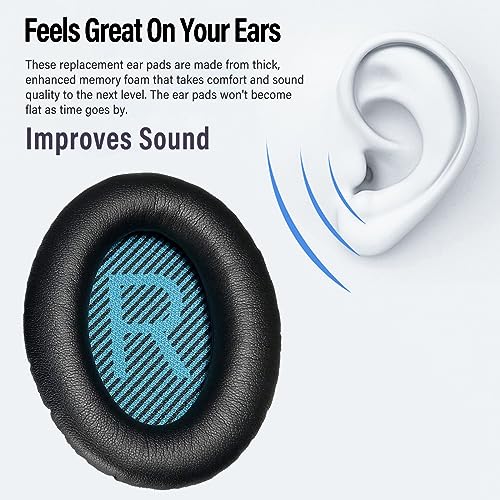 QC25 Ear Pads Cushions Replacement Compatible with Bose QC15 / QC25 / QC35 & 35 ii / QC2 / AE2 / AE2i / AE2W / Soundlink Headphones,Ear Muffs Memory Foam Earpads - color: Black&Blue