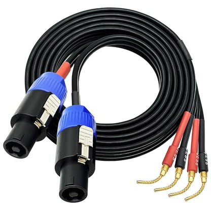 CNCESS Speakon to Flex Braided Pin Banana Speaker Cable, 12AW, 6 FT - color: 6 Feet