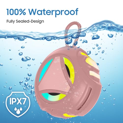 Bluetooth Shower Speake Waterproof，Portable Outdoor Bluetooth Speake with RGB Lights，IPX67 Floating，Built-in Mic，24Hrs Playtime，True Wireless Stereo，Gifts for Teens Boy Girls Women Men - Pink - color: Pink