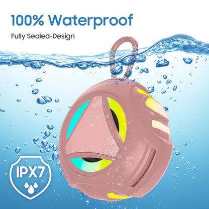 Bluetooth Shower Speake Waterproof，Portable Outdoor Bluetooth Speake with RGB Lights，IPX67 Floating，Built-in Mic，24Hrs Playtime，True Wireless Stereo，Gifts for Teens Boy Girls Women Men - Pink - color: Pink