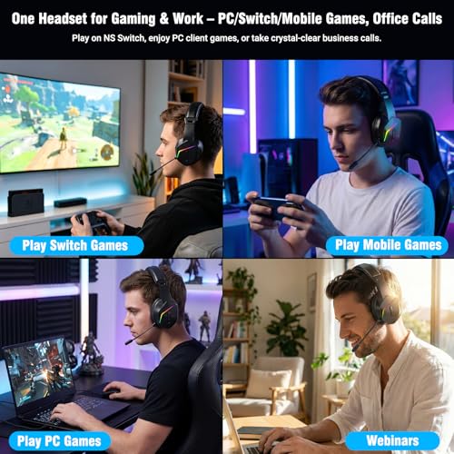 Joso One Ear Headset with Mic, Wireless Single Ear Headset for PC/iPad/Mac/Tablet/Phone/NS Switch with RGB - Chat Headphones for Truck Driver, Call Center, Office, Coach, Gaming - size: Wireless