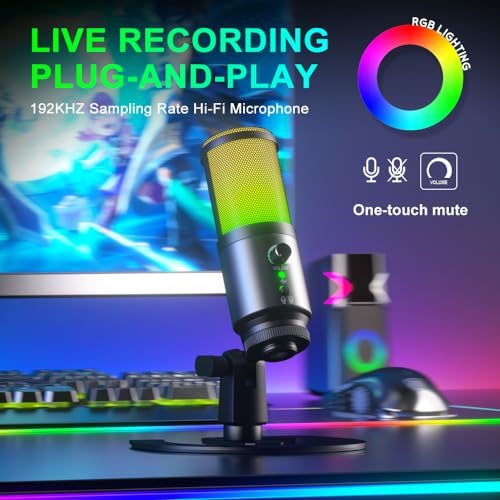G-MARK MK6 RGB USB Condenser Microphone, Gaming Microphone for Podcasts, Streaming, Broadcasting, Condenser Mic with Cardioid, Omnidirectional, Compatible with PS4/5/PC