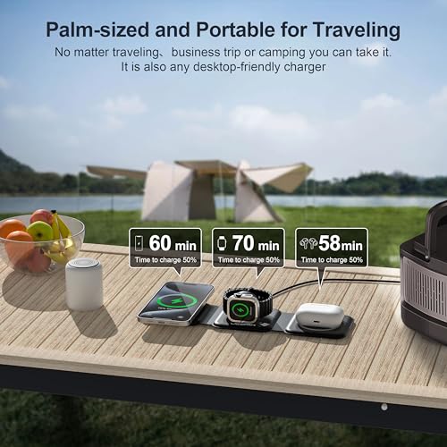 3 in 1 Charging Station for Multple Devices,Foldable 3 in 1 Wireless Charger for Travel,Nano Wireless Charging Station for iPhone16 15 14 13 12 Pro Max/Watch 10 9 8 7 6 5 4 3 Ultra/AirPod Pro - color: Black