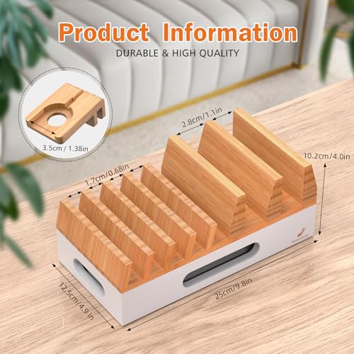 Pezin & Hulin Bamboo Charging Station with 5 Cables-Natural+White - color: Natural + White