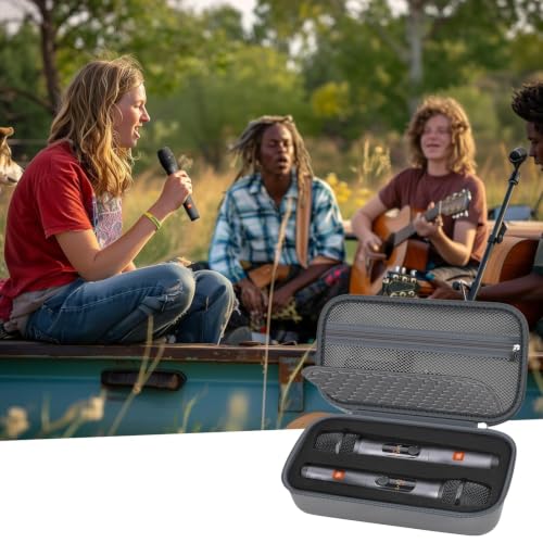 Comecase Wireless Microphone Case for JBL Two Mic System and PartyBox Mic | Custom Foam and Divider Reduce Shifting; Mesh Pocket Keeps Receiver, Adapter and Batteries Together, Grey, Case Only - color: Grey