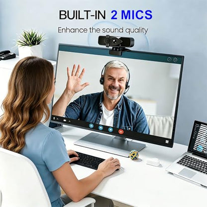 4K Webcam with USB C Adapter and Privacy Cover – Built-in Microphone, Plug & Play for PC/Mac/Laptop/Desktop