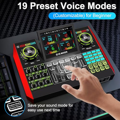 Podcast Microphone Bundle with Live Sound Board Audio Mixer, Podcast Equipment Bundle with 3.5mm Condenser Microphone(P15) for Pc/Phone Live Streaming Singing Gaming, Voice Changer, Denoise