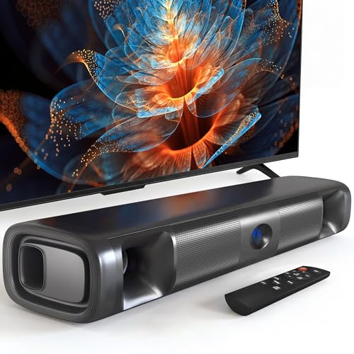 Sound Bar for Smart TV, 60W Deep Bass Soundbar with Clear Voice | Bluetooth 5.3/Optical/Auxiliary Inputs, Dual Bass Drivers, Surround Sound, Slim Wall Mount Design for TV/PC/Gaming/Projector
