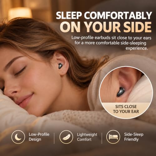 Invisible Sleep Earbuds for Side Sleepers, Ultra-Small Wireless Bluetooth, Mini Headphones with 24H Playtime, Diamond-Cut Case, Black - color: Black