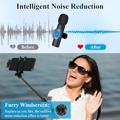 Professional Wireless Microphone for iPhone, iPad, 2pcs Wireless Microphones with Crystal Clear Sound Quality, Mini Microphone Plug-Play for Interview Video Podcast Vlog YouTube Tiktok