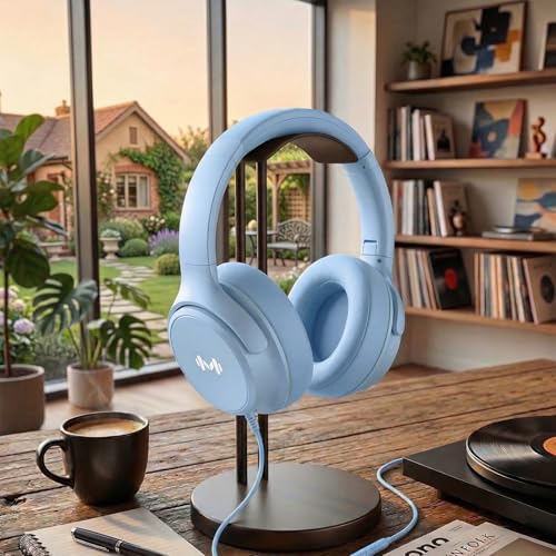 Wired Over-Ear Headphones, Mic, 3.5mm, USB-C Adapter, Blue | Over-ear comfort with inline mic, volume control, 3.5mm jack, and USB-C adapter for phones, laptops, PCs, and tablets. - color: Blue
