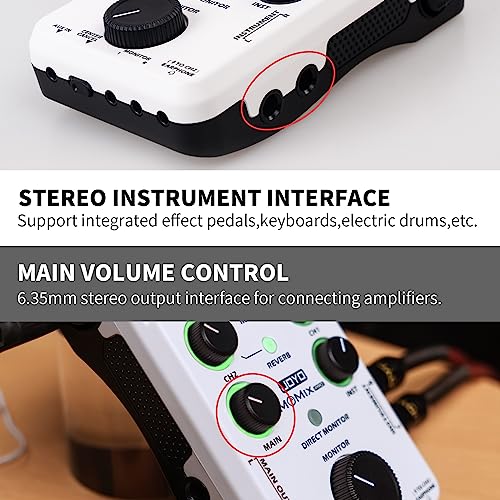 JOYO Portable Audio Mixer Rechargeable USB Audio Interface with 48V Phantom Power, Stereo Output for Live Streaming, Guitar & Vocals on iPad/Phone (MOMIX PRO)
