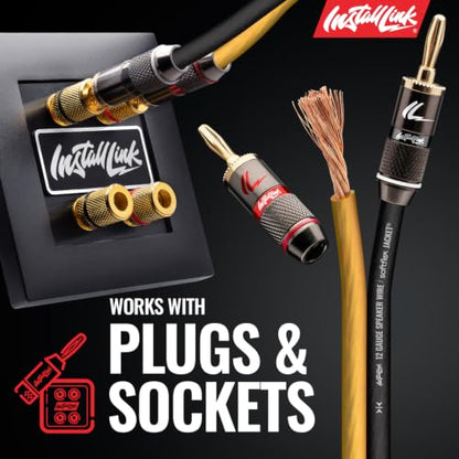 Install Link 12 AWG Gauge Speaker Wire (100 Feet) Car or Home Theater (CCA) | 12/2 Speaker Cable, 2-Conductor, Frosted Yellow/Black, Easy Strip, Polarity ID, for Car Audio & Home Stereo - color: Frosted Yellow/Black