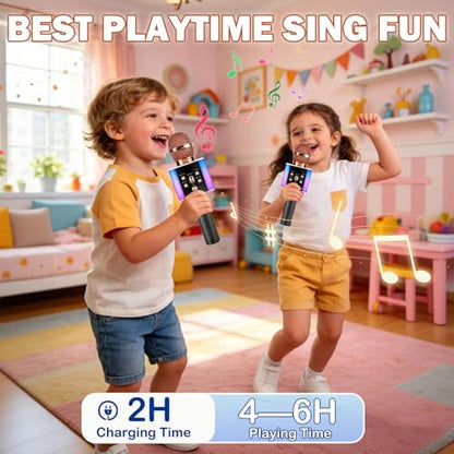 Wireless Bluetooth Karaoke Microphone for Kids & Adults, Singing Mic with Disco Lights, Voice Changer, Built-in Speaker, Portable Karaoke Player for Party & Travel Gifts(Rose Gold) - color: Rose Gold