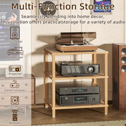 3-Tier AV Media Player Stand, Natural Stereo Cabinet, Modern Audio Shelf, Wooden TV Stand,Game Console Shelf, Multifunctional Entertainment Center, Suitable for Home, Conference Room - color: Natural, size: 3 Tier
