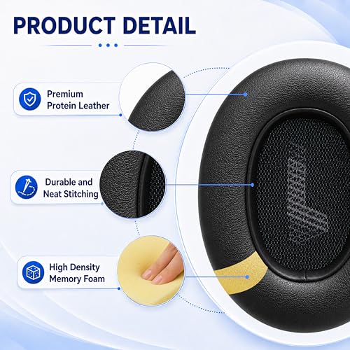 Replacement Ear Pads for JBL E65BTNC/Live 650BTNC/Live 770NC/Live 660NC/Duet NC Headphone, Extra Thick Cushions, Ear Cups Cover, Soft Leather＆Memory Foam Headset Earpads (Black) - color: Black