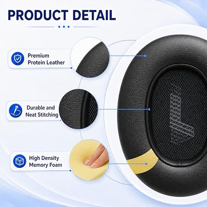 Replacement Ear Pads for JBL E65BTNC/Live 650BTNC/Live 770NC/Live 660NC/Duet NC Headphone, Extra Thick Cushions, Ear Cups Cover, Soft Leather＆Memory Foam Headset Earpads (Black) - color: Black