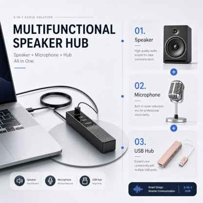 3 in 1 USB Wired Speaker with Microphone,Conference Speakerphone for PC & Laptop,360° Voice Pickup, Plug and Play, Computer Speaker for Zoom, Teams, Skype, Home Office & Online Meetings - style: Vintage