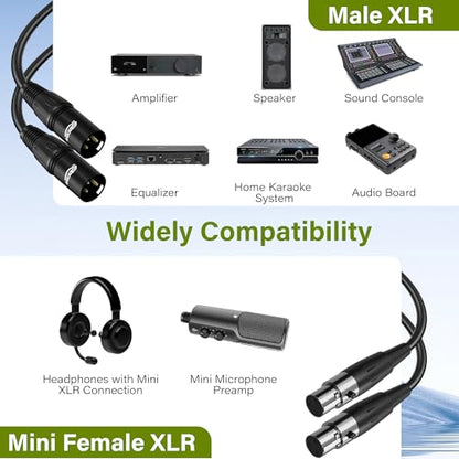 3 Pin XLR Male to Mini XLR Female (TA3F) Microphone Cable Adapter 3 Ft/2 Pack for Blackmagic Pocket Cinema Camera BMPCC Video Assist 4K Sharp 8K & C70, Pro Lapel Audio Replacement Cable - size: 3 FT, style: Female Mini XLR to Male XLR