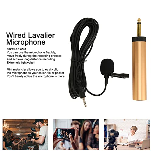 Cuifati 3.5mm Wired Lavalier Microphone Omnidirectional Condenser Mic On Lapel Mic with 16.4ft Cable and 6.5mm Adapter for Phones Cameras Computers