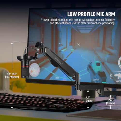 NEEWER Low Profile Mic Arm Desk Mount, 360° Swivel Boom Arm with Pneumatic Damping Adjustable, Cable Management, Compatible with Shure MV7 SM7B Blue Yeti Gaming Streaming Podcast Microphone, MS002 | Boom Arm, Adjustable, Cable Management, Compatible with