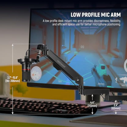 NEEWER Low Profile Mic Arm Desk Mount, 360° Swivel Boom Arm with Pneumatic Damping Adjustable, Cable Management, Compatible with Shure MV7 SM7B Blue Yeti Gaming Streaming Podcast Microphone, MS002 | Boom Arm, Adjustable, Cable Management, Compatible with