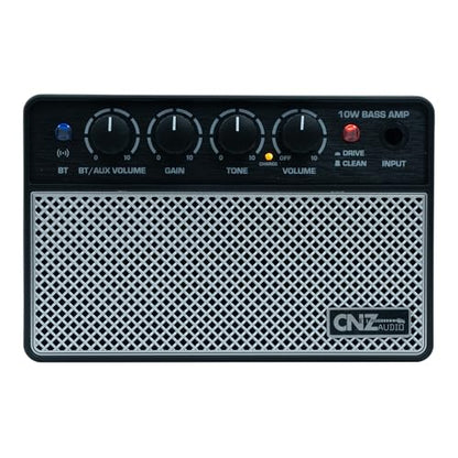 Rechargeable Wireless BT Mini Bass Guitar Amplifier 10 Watt Practice Amp 10,000Ah Battery, BT or Aux Input, Headphone Out, Clean, Gain, Tone & Volume Knobs, Dual Full Frequency Speakers