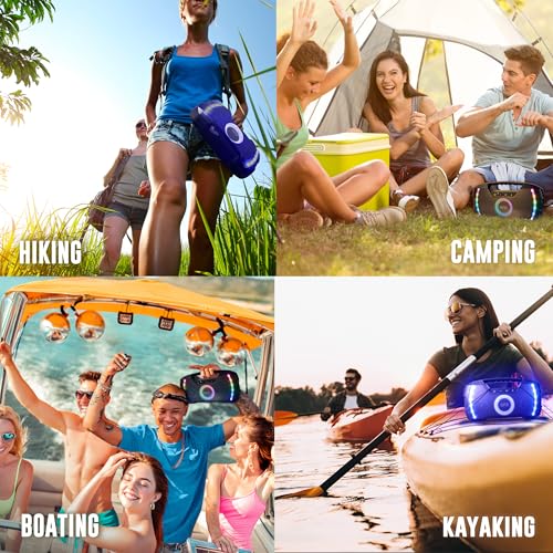 Powerful & Portable Waterproof All Terrain Bluetooth Speaker with Deep Bass, LED Party Lights, Fast USB-C Charging, FM Radio, AUX – QFX BT-ZX35 | Powerful 2.7" Full-Range Drivers, Deep Bass, Fast USB-C Charging, FM Radio, LED Party Lights, AUX/USB/TF Card