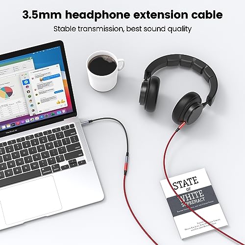 MOSWAG 10FT 3.5mm Male to Female Extension Cable with Microphone Stereo - color: Red, size: 10 ft