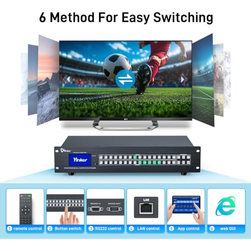 16x16 Seamless 4K HDMI Matrix with Video Wall Controller & 3.5mm Audio I/O | 6 Controls, Web GUI & IR | Custom Splicing | 4K@30Hz Downscale HDCP 1.4 EDID | Audio Embedding & Extraction | 2U Rackmount - size: HDMI Matrix 16x16 w/Video Wall