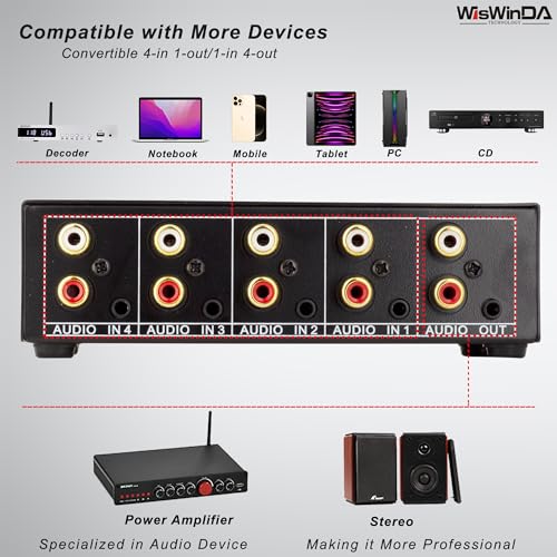 4-in 1-Out RCA 3.5mm AuxAudio Switch Box Audio Converter 4 Channels 1-in 4-Out Passive Audio Selector Switcher Box Connectors (RCA+AUX 4IN-1OUT/1IN-4OUT) - size: RCA+AUX 4-In-1-Out/1-In-4-Out