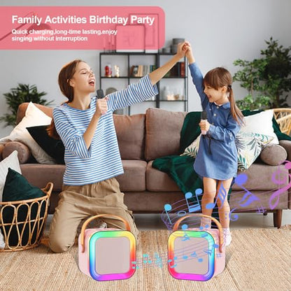 Kids Karaoke Machine Toy Ages 3-12, Wireless Mic BT Speaker, Pink - 1 Mic | Voice Changer, LED Party Lights, Duets, BT 5.3, Mini Rechargeable Portable, Christmas Birthday Gifts for Toddler Boys & Girls - color: Pink - 1