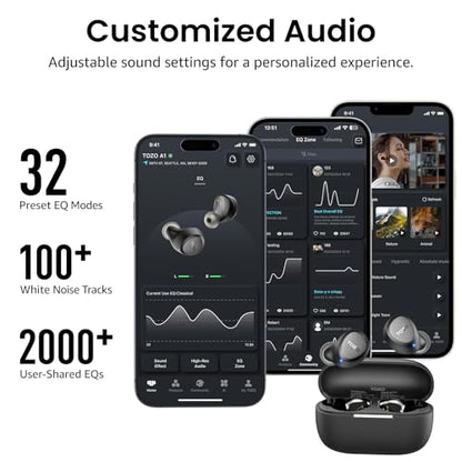 TOZO A1 Wireless Earbuds Bluetooth 5.3 Light Weight in Ear Headphones | IPX5 Waterproof, 2 Mics for AI Calls, Immersive Premium Sound Bass Ear buds with Charging Case, 32 Presets EQ via TOZO App - color: Black