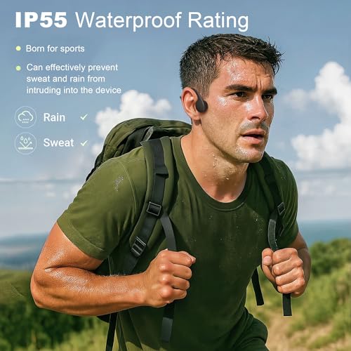 Bone Conduction Headphones, Open Ear Bluetooth 5.4 Sports Headphones with Mic, 12H Playtime Sweat Resistant Running Workout Headphones for Cycling, Gym, Hiking, Glasses Wearers