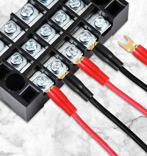10Pcs 4 Gauge Wire Connectors, 4-Gauge Spade Terminals for Speaker Wire | Insulated Fork Connectors for Car Audio & Home Theater, Red & Black
