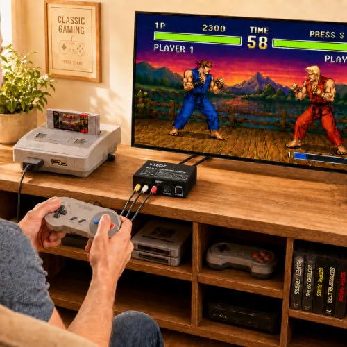RCA/S-Video to HDMI Converter, Composite AV/Svideo to HDMI Adapter | 4:3/16:9/16:10/Full-Screen Modes, 480P/576P/720P/1080P Output, VCR/VHS/DVD/PS1/PS2/N64/Wii/GameCube/NES Classic Compatible