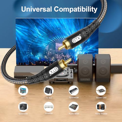 EMK RCA to RCA Subwoofer Cable – 24K Gold-Plated Connector Nylon Braided Double Shielded Audio Cable Digital&Analog Signal Support for Amplifiers Subwoofer Home Theater Hi-Fi Systems Black/3ft/1m - size: 3.3ft/1m, style: Black*RCA to RCA