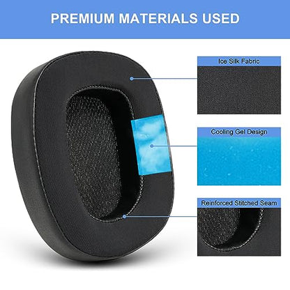 Replacement Ear Pads for Logitech G433 G533 G633 G933 G935 G231 Cooling Gel | Premium Ear Cushions Ear Cups with Thick Memory Foam for Gaming Headset (Black)