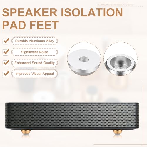 MECCANIXITY 4Pcs Speaker Isolation Pad Feet, 15x6mm Shockproof Aluminum Alloy Vibration Isolation Speaker Shock Base Pad Cone Base with Screws & Rubber Pads for Audio Equipment, Silver - color: Silver, size: 15x6mm