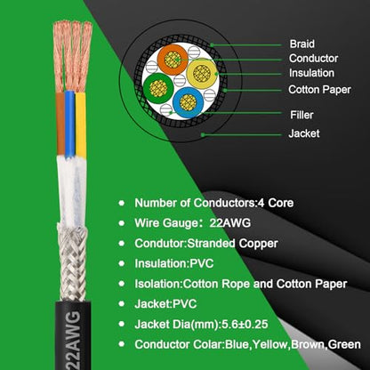 MOOKEERF 22/4 Shielded Wire 30FT,22AWG 4 Conductor Shielded Cable Stranded Pure Copper CNC Wire for CNC Router Machine,CNC VFD Spindle,3D Printer,Stepper Motor,Transformer,etc. - size: 30FT, style: 22AWG(4 Conductor)