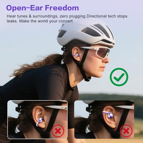 ZIHNIC S26 Wireless Clip on Earbuds, Open Ear Wireless Bluetooth 5.4 Headphones with Mic, IPX5 Waterproof, 35Hr Play time, Light Weight -Purple - color: Purple