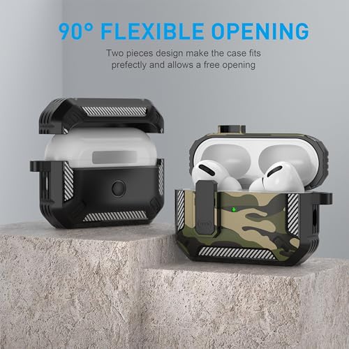 for AirPods Pro 1st/2nd Case with Magnetic Lock, Magsafe Ready, Camo Jungle - color: Camo Jungle, size: AirPods Pro 2 Case 2022