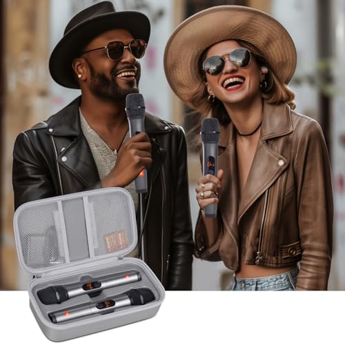 Wireless Microphone Case Compatible with JBL Wireless Two Microphone System, Handheld Dual Mic Travel Bag for Singing or Karaoke for Receivers, Adapters, AA Batteries - color: Lighting Grey