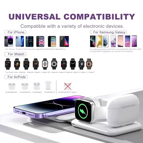 3 in 1 Wireless Charger, Foldable Magnetic Charging Station, Fast Travel Wireless Charging Pad for Multiple Apple Devices - color: White