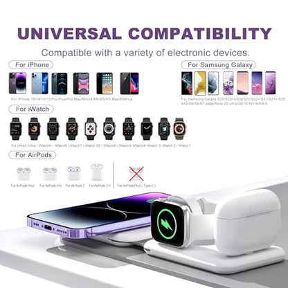 3 in 1 Wireless Charger, Foldable Magnetic Charging Station, Fast Travel Wireless Charging Pad for Multiple Apple Devices - color: White