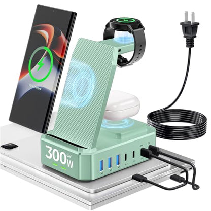 300W Wireless Charger for Samsung,Zutspzss 10 in 1 Wireless Charging Station, 65W USB C Fast Charging Stand for Samsung S25 Ultra/S24/S23/S22/Z Fold,Galaxy Watch Ultra7/6/5,Galaxy Buds,Green - color: Green