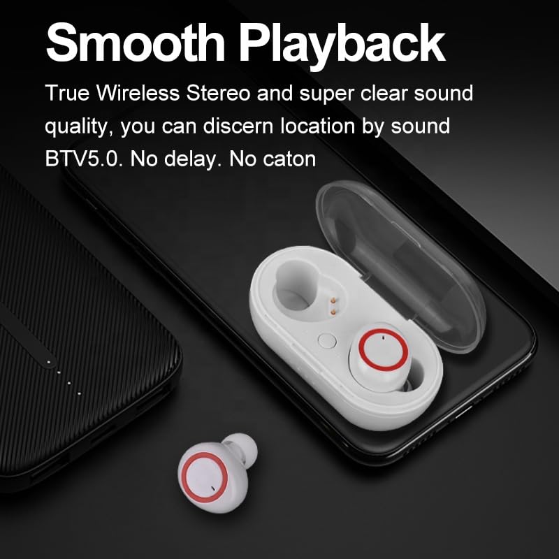Wireless Bluetooth Earbuds with Charging Case, True Wireless Stereo, Black with Red Accents, LED Battery Indicator, Portable TWS Headphones
